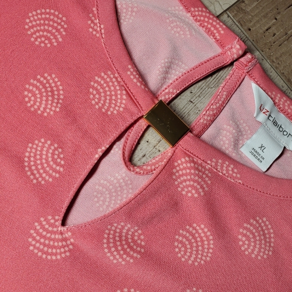 Liz Claiborne Coral Pink Women's Keyhole Blouse with Goldtone Hardware Size XL - Picture 14 of 16
